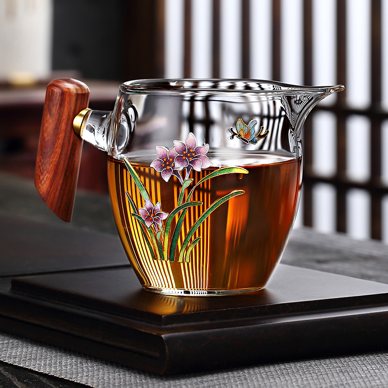 Morning high thickening high - temperature silver wood handle glass fair keller cloisonne kung fu tea tea set points, and a cup of high - grade