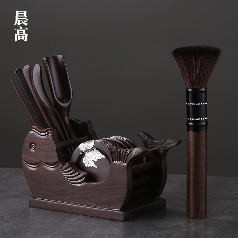 Morning high ebony tea six gentleman 's real wood coasters ChaGa fittings kung fu tea tea cup set suits for