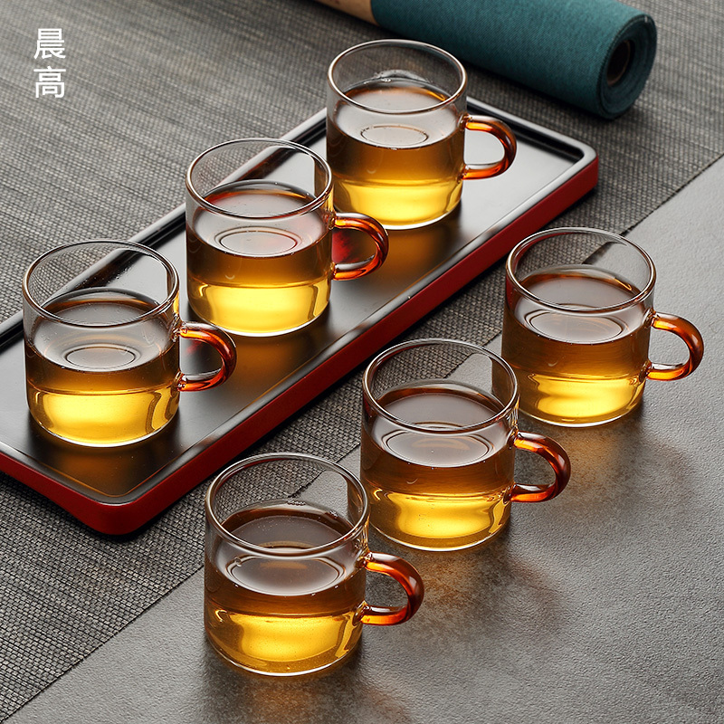 Kung fu tea cups suit household morning is high with the transparent glass cup only tea tea tea