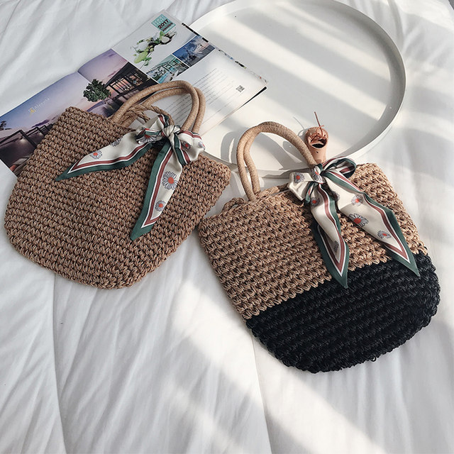 ຖົງເຟືອງ crossbody bag seaside vacation beach bag 2024 new portable shoulder bag bow woven bag women summer