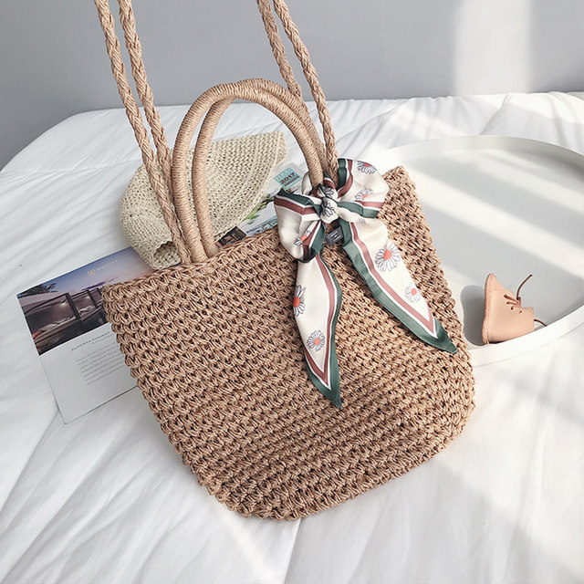 ຖົງເຟືອງ crossbody bag seaside vacation beach bag 2024 new portable shoulder bag bow woven bag women summer