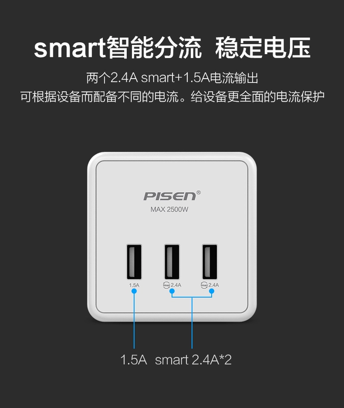 Pisen Rubiks Cube 4 Hole Socket 3USB Charger Đa chức năng Phích cắm thông minh Cắm tường không dây Bộ chuyển đổi nguồn Bộ chuyển đổi nguồn tại nhà Văn phòng Du lịch Bộ chuyển đổi nguồn Bảng mạch điện dải dây - Hệ thống rạp hát tại nhà