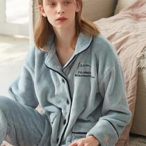 Winter pajamas womens 2020 new coral velvet plus velvet thickened flannel can be worn outside home clothes set autumn and winter