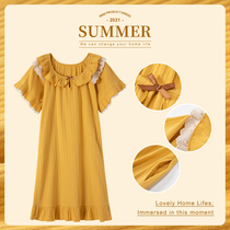 Night dress female summer pure cotton French princess style thin pajamas short-sleeved lace cute long skirt sexy spring and autumn days