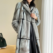 Imported velvet silver blue cross mink fur coat female large lapel whole mink fur coat Haining winter