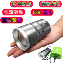 U70 split USB charging treasure power supply blue white yellow purple four light source night fishing light purple fishing light T6 focusing ring