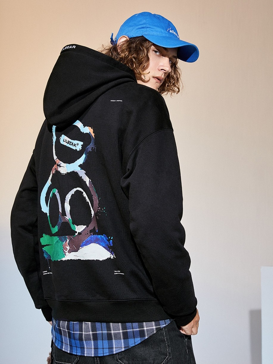 lilbear 小熊印花 连帽卫衣