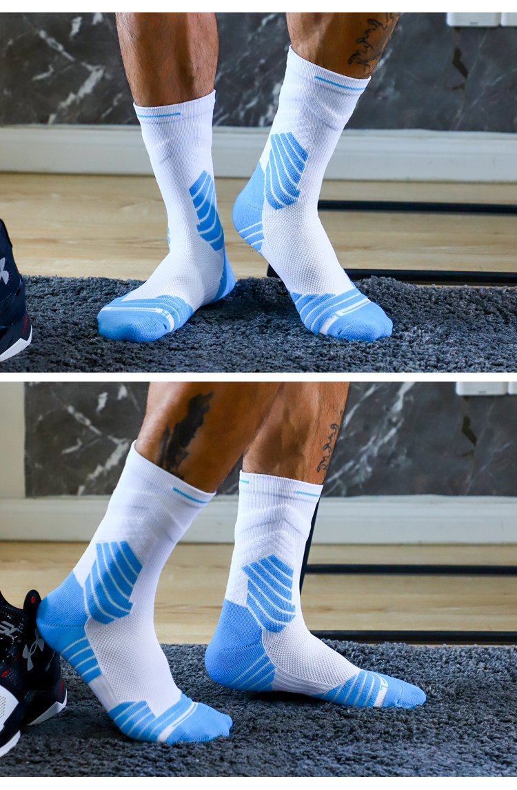 3双岩也中筒长袜子男生运动篮球实战透气速干健身白色毛巾底潮ins