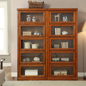美式实木书柜带玻璃门简易置物自由组合储物收纳柜子书架现代简约