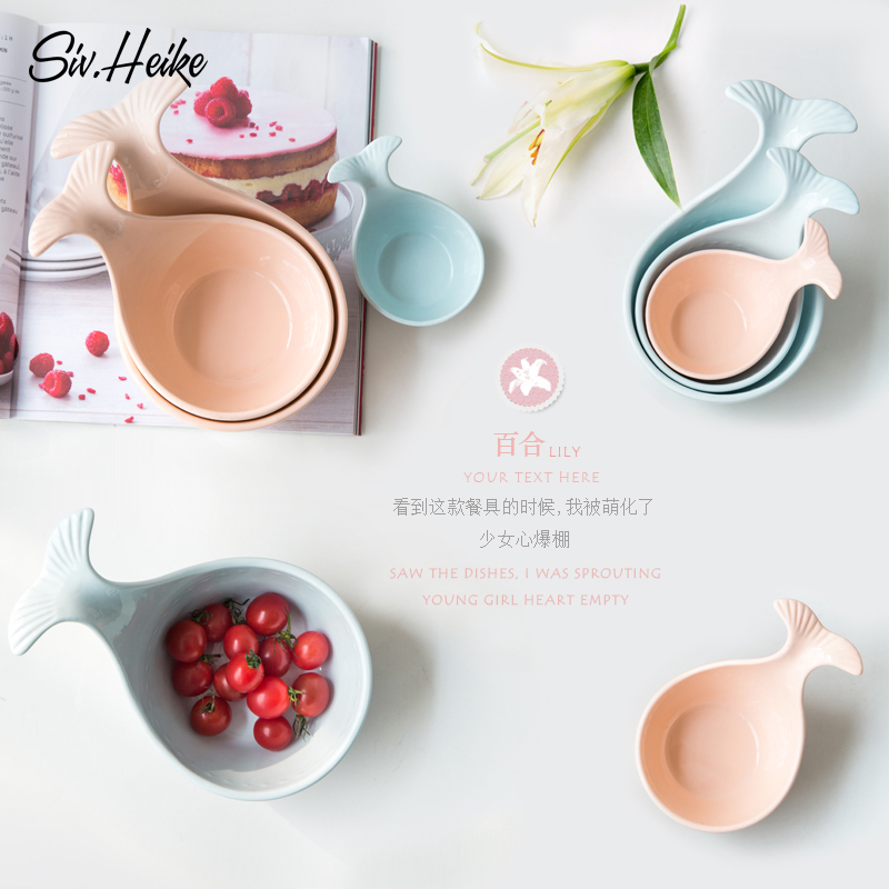 Japanese creative lovely home whale tableware ceramic bowl dessert snacks snacks grilled breakfast bowl bowl such as dishes