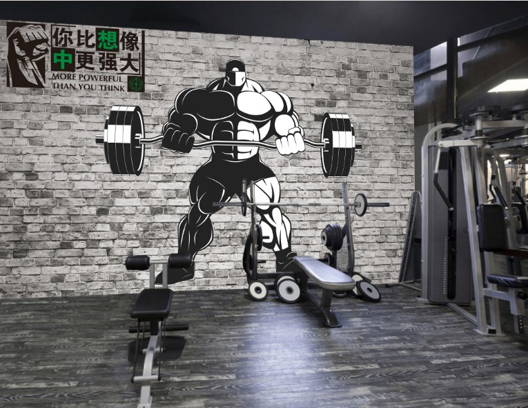 运动健身房墙纸3d立体个性壁画工业风背景墙壁纸创意涂鸦海报壁画