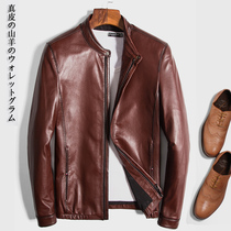 2021 spring new leather leather mens goatskin stand-up collar short motorcycle jacket slim thin leather jacket