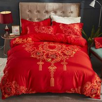 Wedding Celebration Large Red All-cotton Linen Four Sets Wedding Wedding With Newlywed Quilted Quilted Pure Cotton Bed Supplies Six Sets