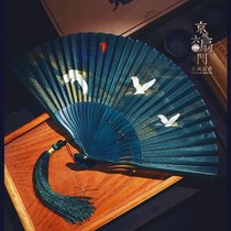 Fan Summer portable ancient folding fan Chinese style womens tassel hollow male ancient jade bone Hanfu performance fan