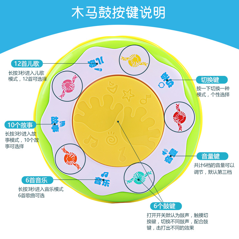 顽兔宝宝手拍鼓儿童音乐拍拍鼓可充电益智1岁0-6-12个月婴儿玩具产品展示图5