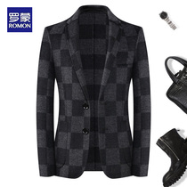 Roemon double sided jacket mens short wool suit plaid wow little west suit autumn and winter Korean version of the male blouse