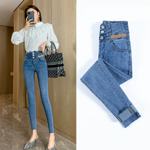 2022 Spring new straight-barrel jeans woman high waist display slim fit 90% light colored pants blue Korean version tide