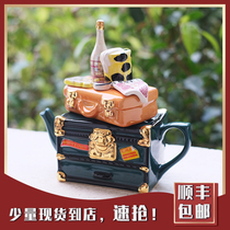 Ceramic Inspirations Handmade creative Teapot Retro Suitcase Gift Collectors home decoration