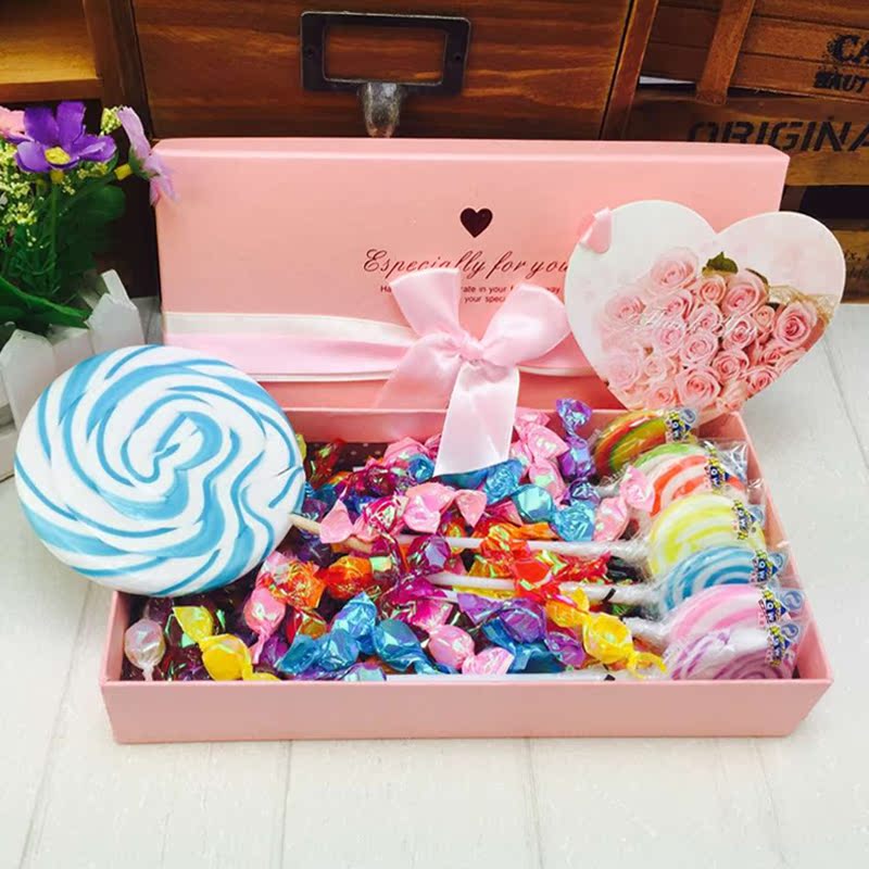 情人节彩虹棒棒糖礼盒装波板糖送男女朋友糖果零食礼物生日大礼包