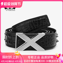 V V Brow belt male Real crocodile belt business leisure stainless steel smooth buckle belt belt