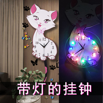 Flower cat New luminous clock wall clock living room modern light luxury decoration creative personality home fashion clock hanging wall