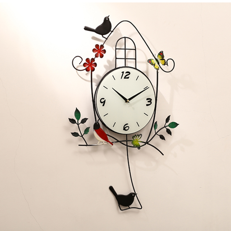 欧式装饰钟表创意挂钟现代客厅简约卧室静音个性小鸟挂表石英时钟