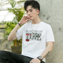 Short-sleeved t-shirt mens ins trend 2022 summer new Korean version loose round neck print mens summer clothes mens tops