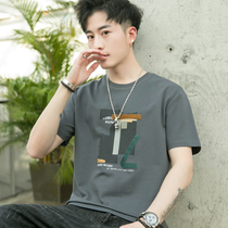 Short-sleeved t-shirt mens 2022 summer new Korean style trendy round neck letter printing fashion mens tops t-shirt