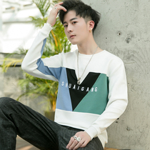 Sweater men 2022 new autumn and winter tide ins Hong Kong style Korean version loose letters stitching round neck top long-sleeved t-shirt men