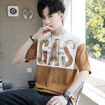 Short-sleeved t-shirt mens summer new ins style trend fashion splicing contrast color round neck loose t-shirt mens tops