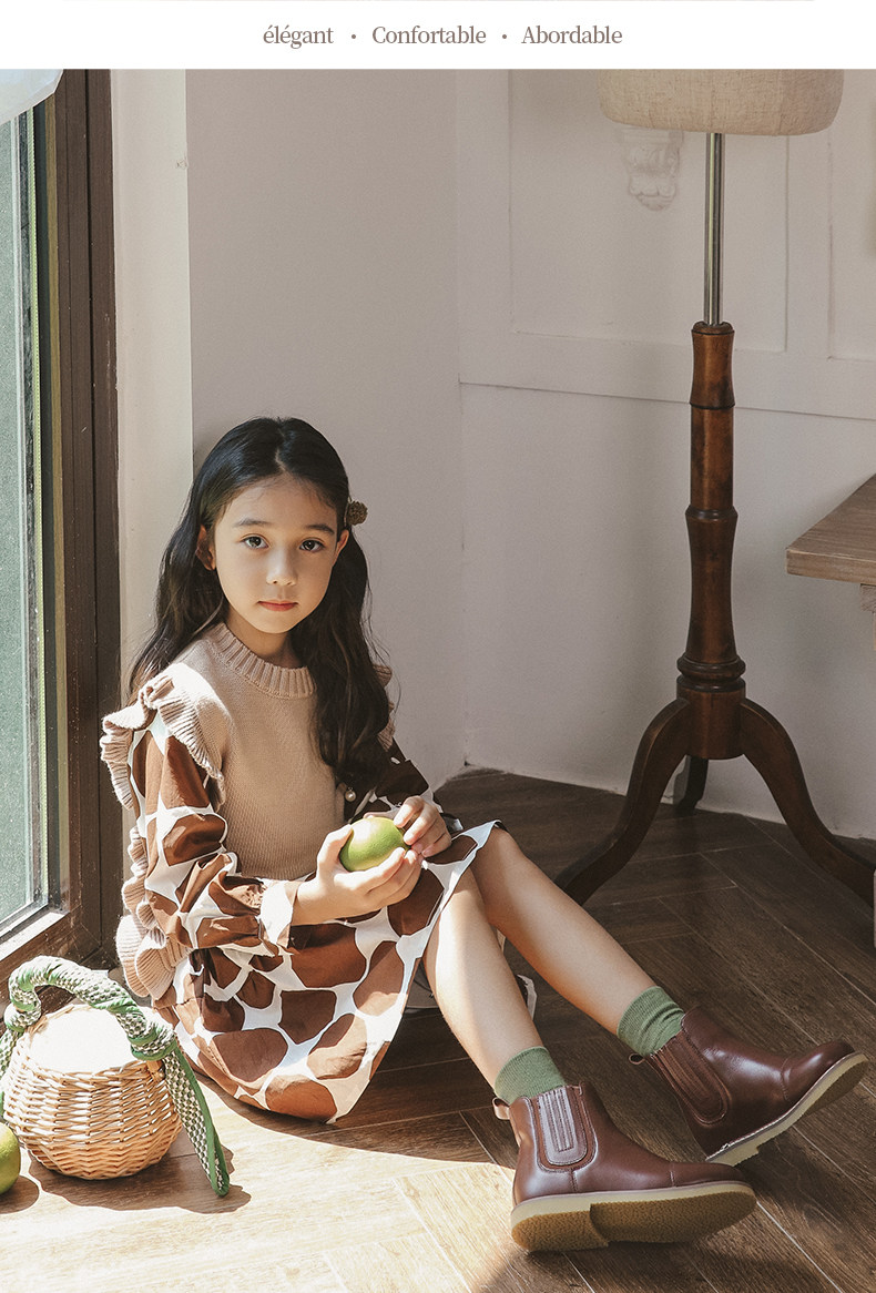 ariaca童靴黑色女童靴子真皮秋冬小女孩短靴公主加绒儿童马丁靴女