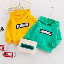 Ai Kexiu childrens clothes boys hooded tops childrens clothing white warm tops girls Korean version of foreign color pure color tide