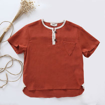 Boys T-shirts Childrens summer clothes boys linen tops three years old childrens clothing cotton linen shirt girls round neck short sleeves T