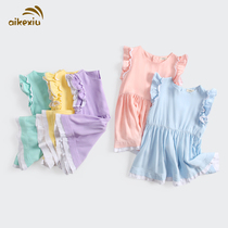 2021 new girls foreign style skirt summer baby Korean childrens dress baby princess dress thin round neck