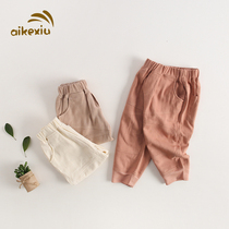 Spring and autumn boy pants Korean version of childrens hemp spring 2021 new male baby casual cotton linen baby trousers