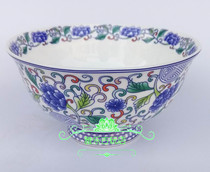 Imitation ancient porcelain ceramic bowl retro green flower Porcelain Imitation Republic Powder Color Soup Bowl Steamed Bowl Flower Blossom Blossom rich and fine porcelain bowl