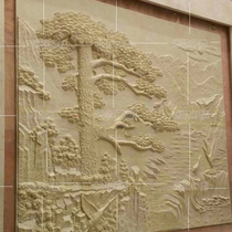Outdoor sandstone relief custom hotel lobby sandstone background Villa exterior wall decoration landscape murals welcome pine