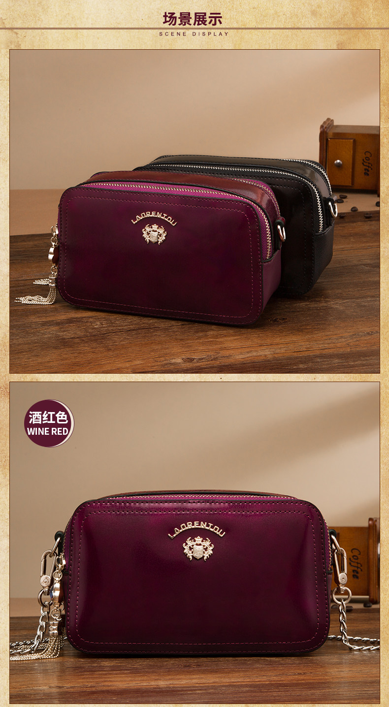 老人头包包女2019新款牛皮女士包包漆皮复古时尚斜挎单肩女包亮面