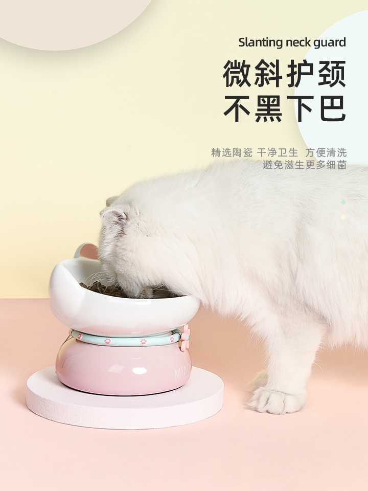 斜口陶瓷猫碗这个样选、猫咪吃饭更顺溜✨