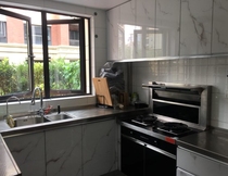 Shanghai all stainless steel cabinet countertop custom kitchen thickened stove table crystal steel plate whole kitchen cabinet door solid wood