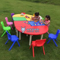 Kindergarten environmental protection thickened color fireproof board tables and chairs Childrens learning discussion assembly combination shaped table square table