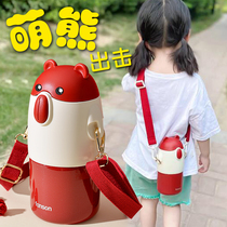 Childrens thermos pot with straws inclined across boys kindergarten portable stainless steel cup female baby autumn and winter