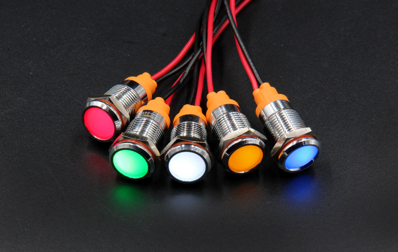 汇君led金属指示灯10mm防水信号灯 带线电源工作灯12v24v220v