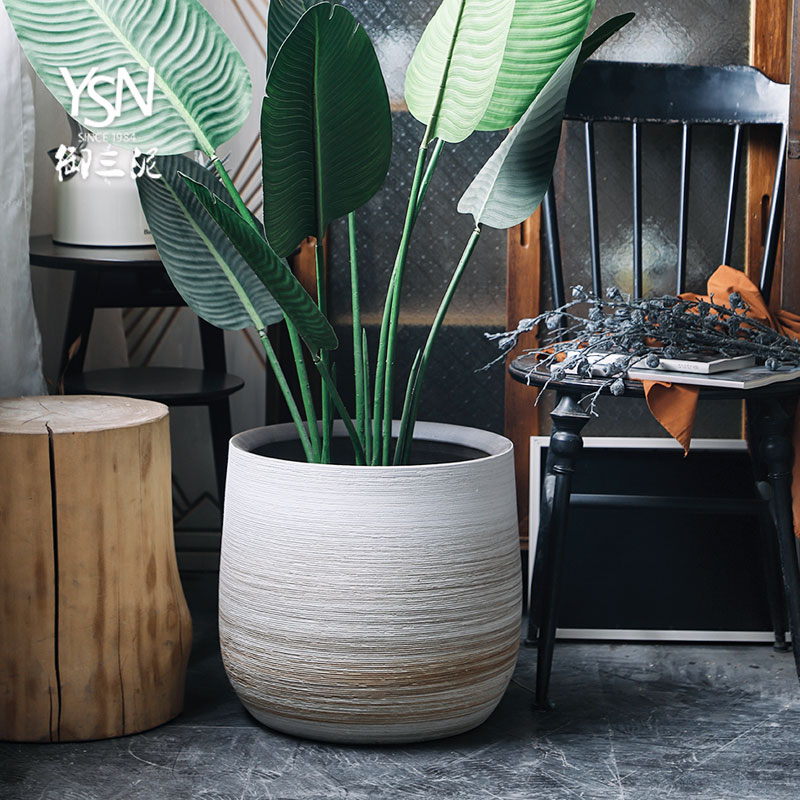 Royal three mud, green plant, vases, flower arrangement sitting room adornment is placed in the Nordic I and contracted ceramic flower pot coarse pottery originality