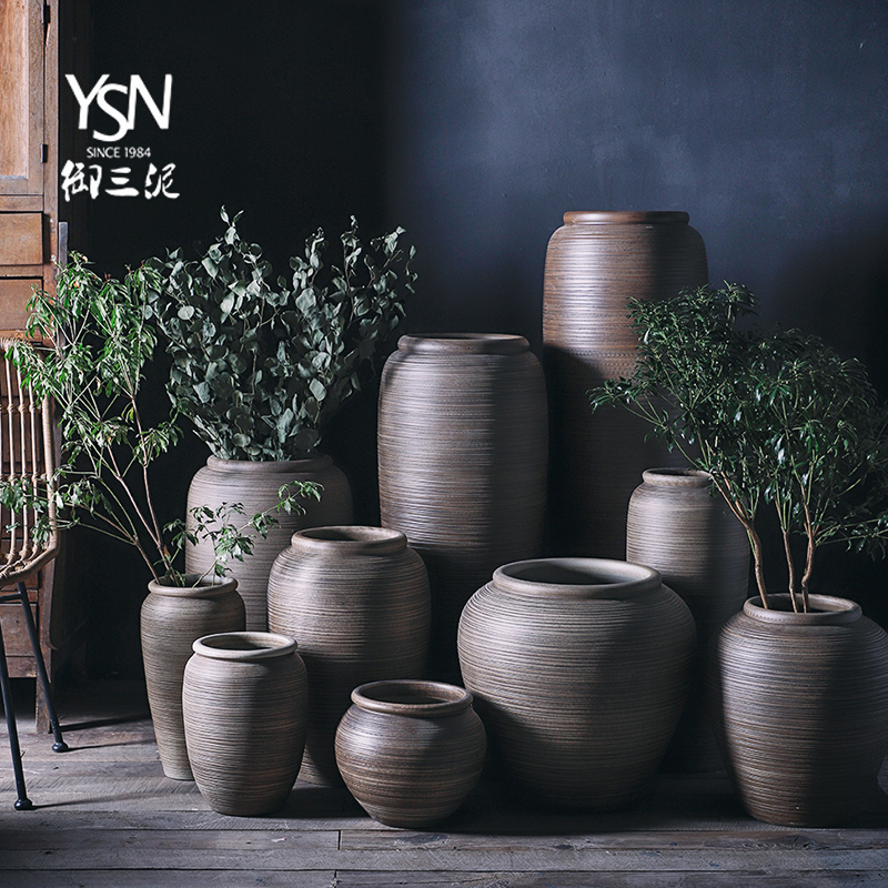 Sitting room coarse pottery urn landing large Chinese bottle arranging flowers restore ancient ways the balcony flowerpot three mud jingdezhen ceramic vase