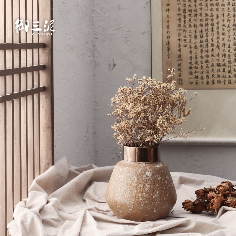 Dried flower adornment furnishing articles coarse light some ceramic pot flower arranging restoring ancient ways is the key-2 luxury of I and contracted ceramic vases, thick mud brown black copper