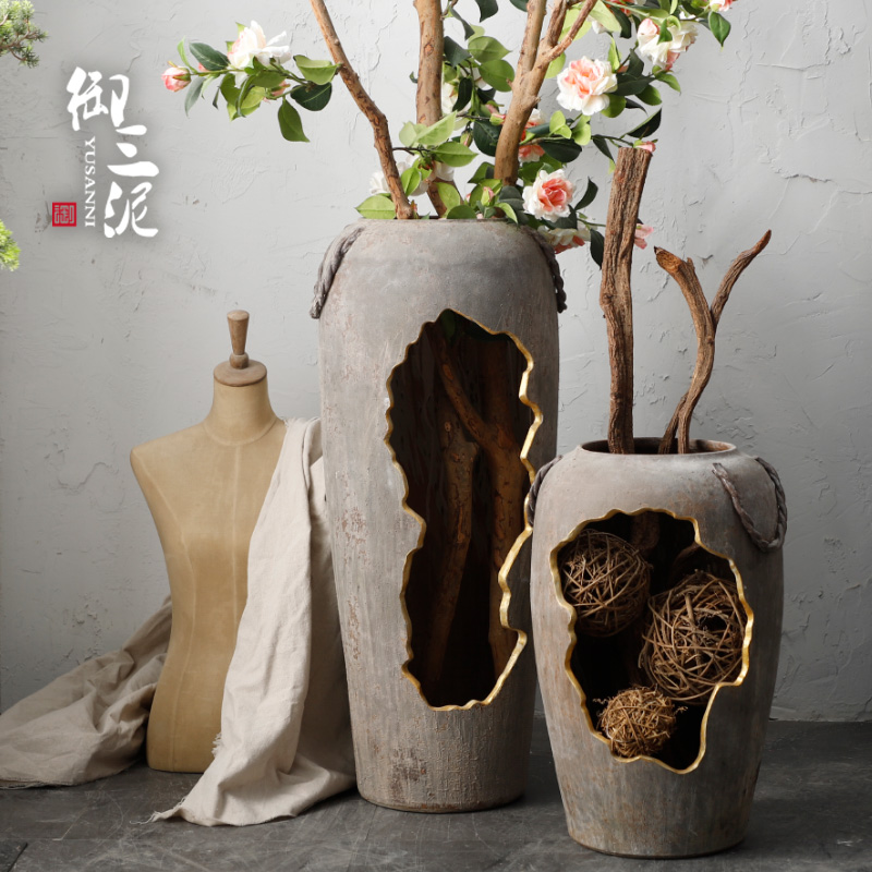 Ancient pottery decorative perforated hollow out waterscape ceramic a large vase dry flower arranging flowers light key-2 luxury furnishing articles floor living room