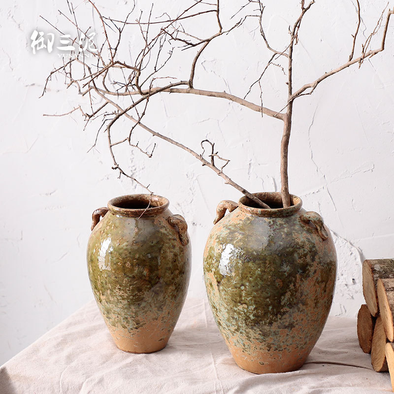 Put the vase meaty plant flower pot zen Japanese jingdezhen manual coarse pottery dried flowers floral restoring ancient ways of home stay facility