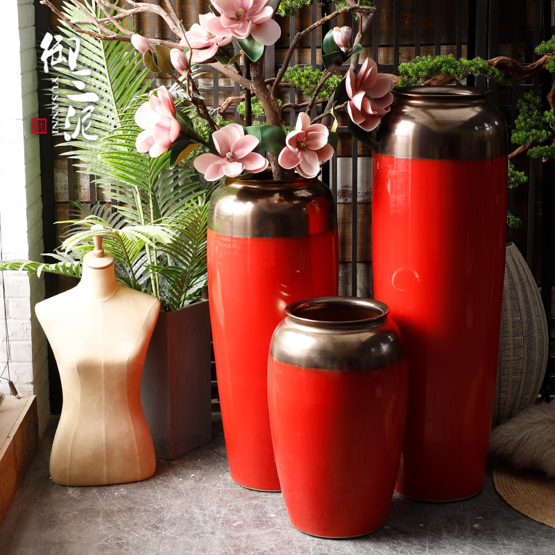 Large vases, ceramic I and contracted Chinese red red wedding festival furnishing articles flower arranging new Chinese style living room