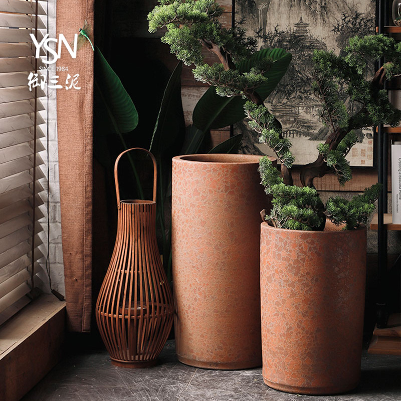 Royal three heavy mud coarse pottery zen ceramic plant furnishing articles flowerpot vase sitting room green plant flower bed modern decoration